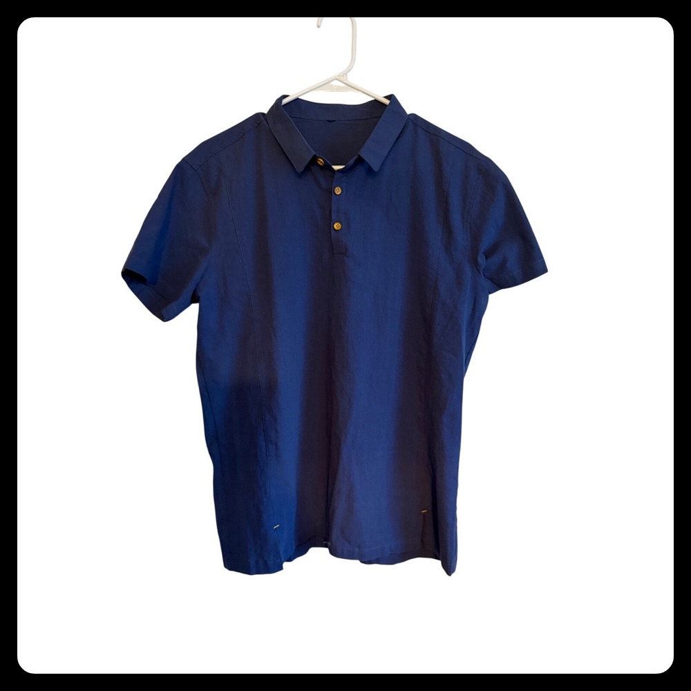 NWOT Lot of 4 shirts, 3 Navy Blue and 1 Tan Shirt Linen Polo Short Sleeve